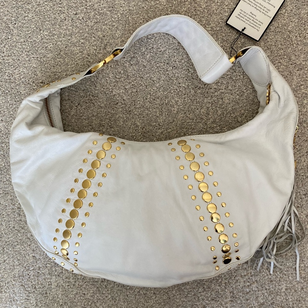 NWT ✨ Y2K Junior Drake White Leather Gold Studded Hobo Handbag Purse Bag - Picture 10 of 15